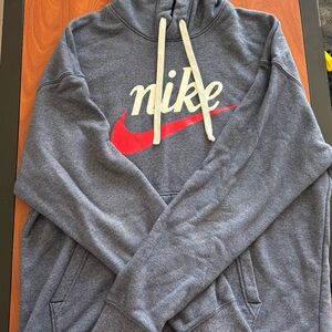 Nike Men's Blue/Gray Hoodie with Red Logo